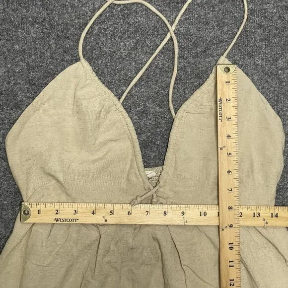 Sim & Sam Beige Halter Midi Dress Rayon & Linen Milkmaid Style Size M - Picture 5 of 6